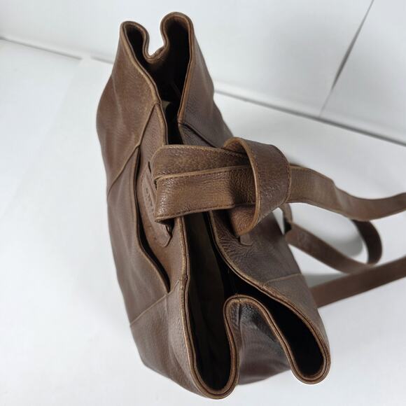 Vintage Orvis Brown Leather Backpack Boho Pebble Bullhide Handbag Purse - Picture 8 of 16